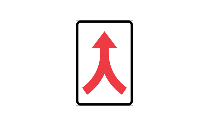 Sammanvävning vägmärken | anvisningsmärken | e15 | sammanvävning | öva körkortsteori online | körteori