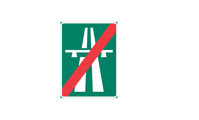 Motorväg upphör vägmärken | anvisningsmärken | e2 | motorväg upphör | öva körkortsteori online | körteori